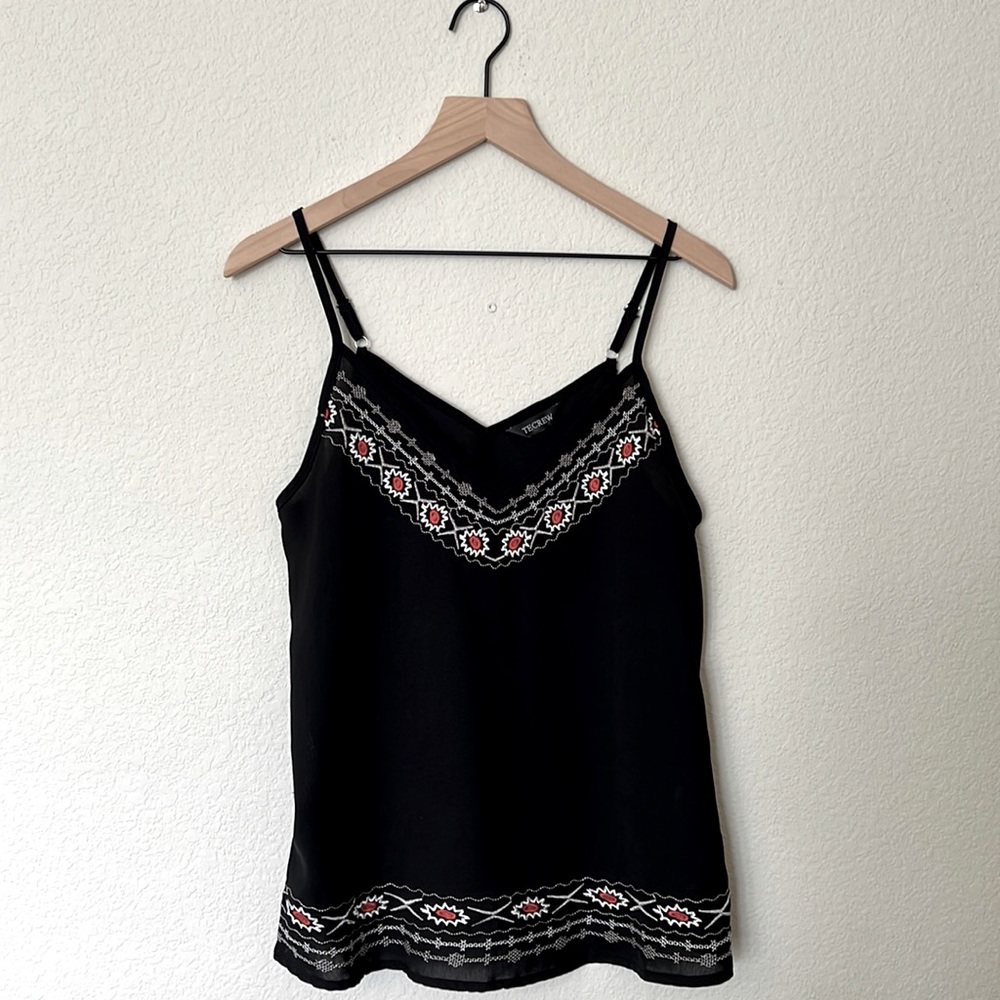 Black Boho Embroidered Camisole Tank Top